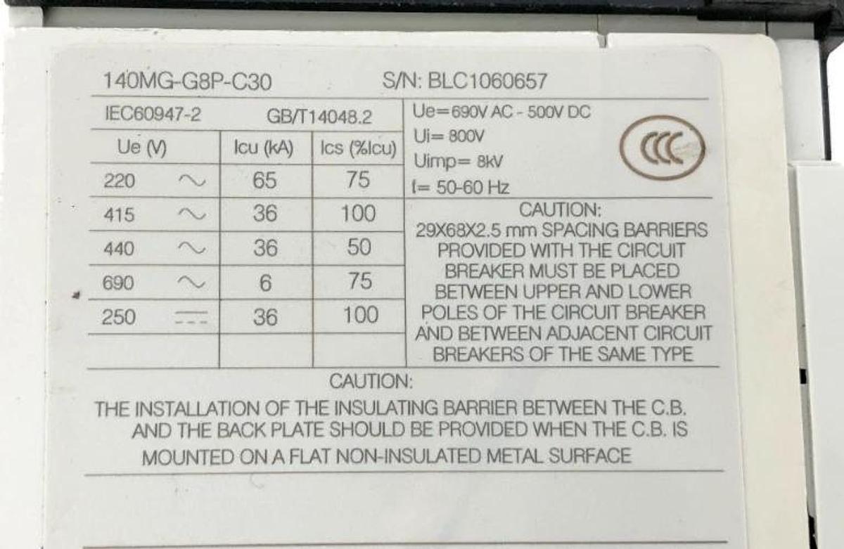 New Allen Bradley 140MG-G8P-C30 Circuit Breaker 30A 3P 480V-600Y/347V - No Box