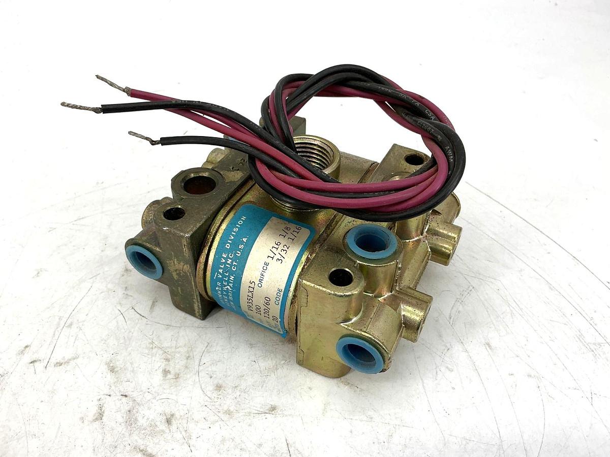 Used Honeywell V935LX15 Solenoid Valve 4-Way 4-Wire 20-Watts 100PSI 120VAC 60HZ