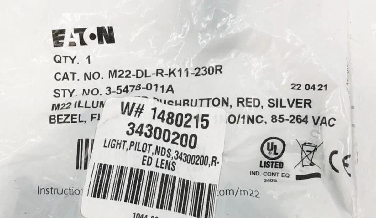 New Eaton M22-DL-R-K11-230R Red Modular Illuminated Pushbutton 1NO-1NC 85-264V