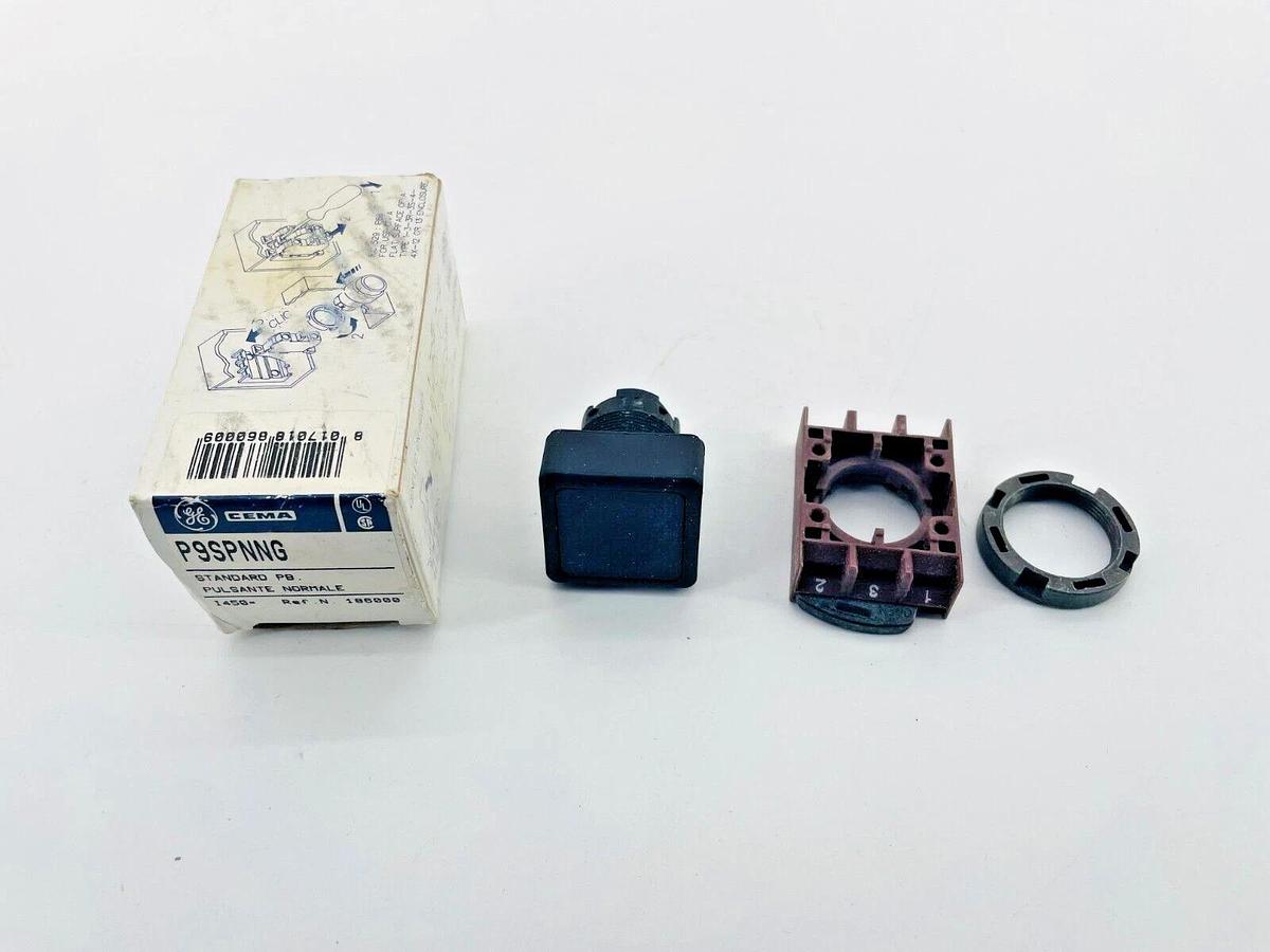 New GE P9SPNNG Pushbutton Square Black 22.5mm