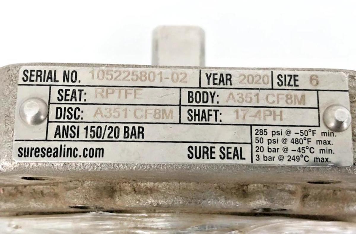 New Sure Seal 6" Stainless Steel Butterfly Valve A351 CF8M RPTFE 17-4PH - No Box