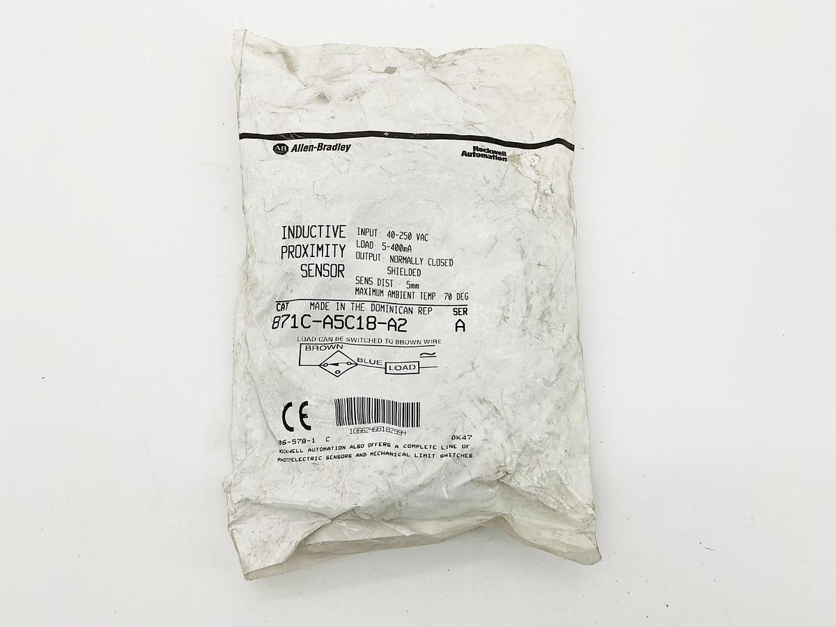New Allen Bradley 871C-A5C18-A2 Inductive Proximity Sensor 240V 500mA Ser.A