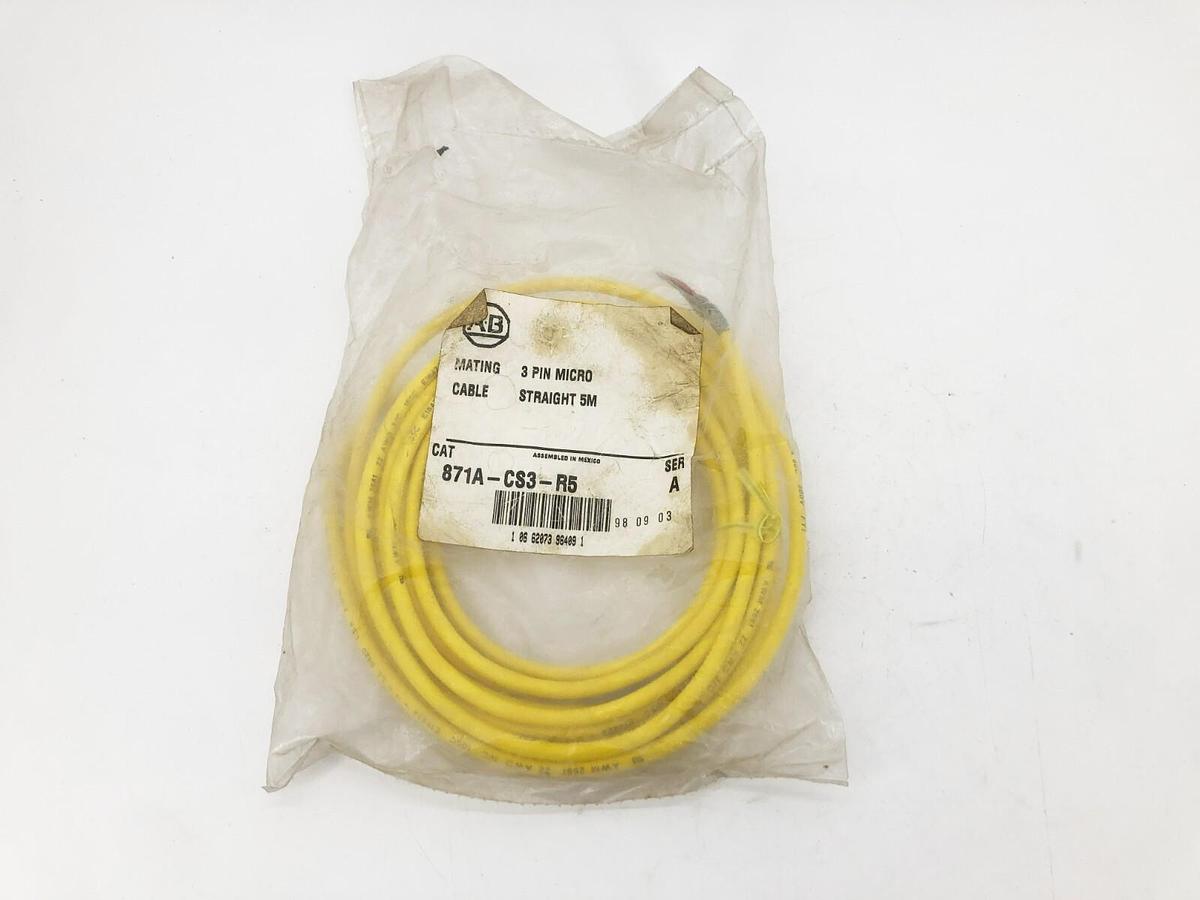 New Allen Bradley 871A-CS3-R5 Cable 3-Pin Micro Straight 5M