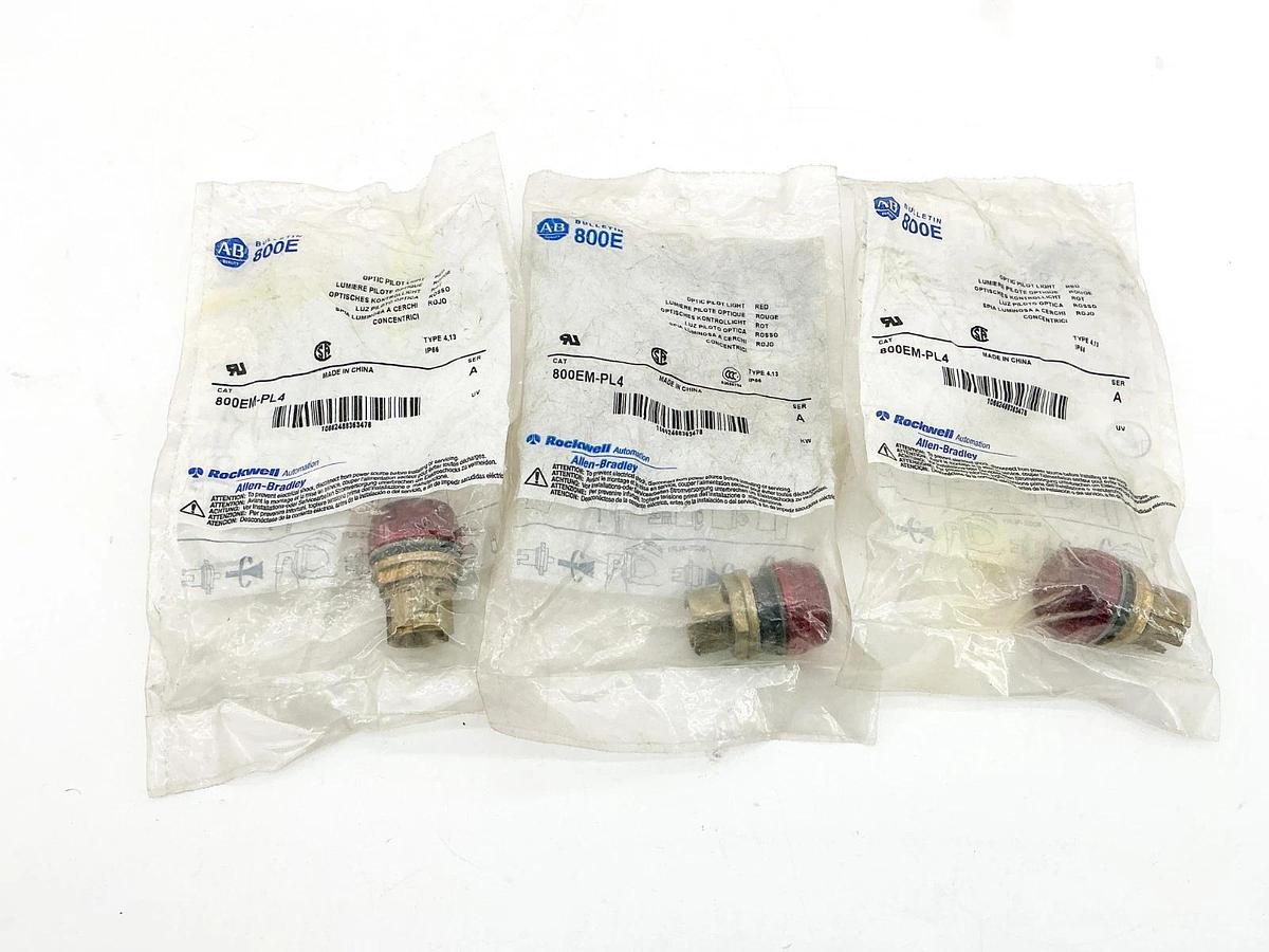 New Lot of 3 Allen Bradley 800EM-PL4 Optic Pilot Light Red Ser.A