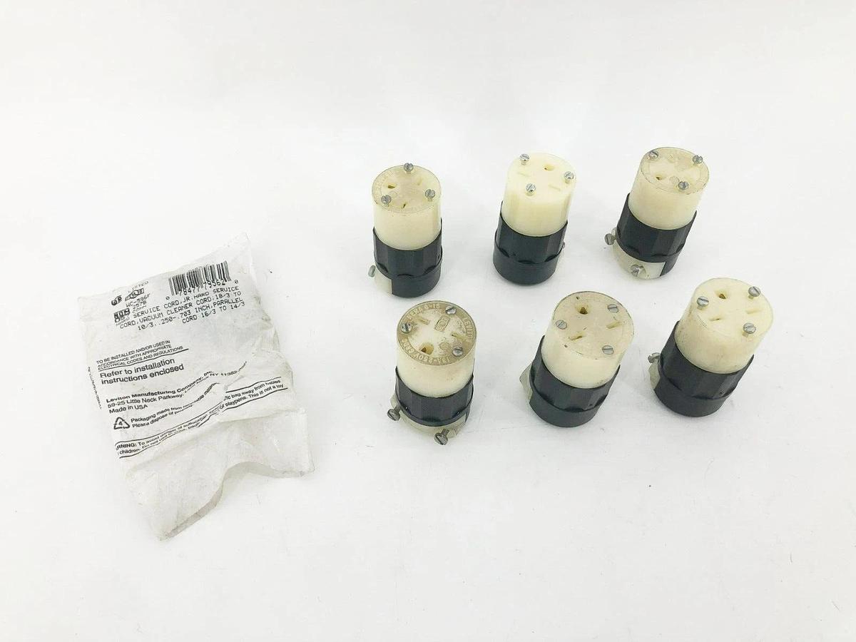 Used Lot of 6 Leviton 5669-C Straight Blade Locking Plug & Connectors 15A 250V