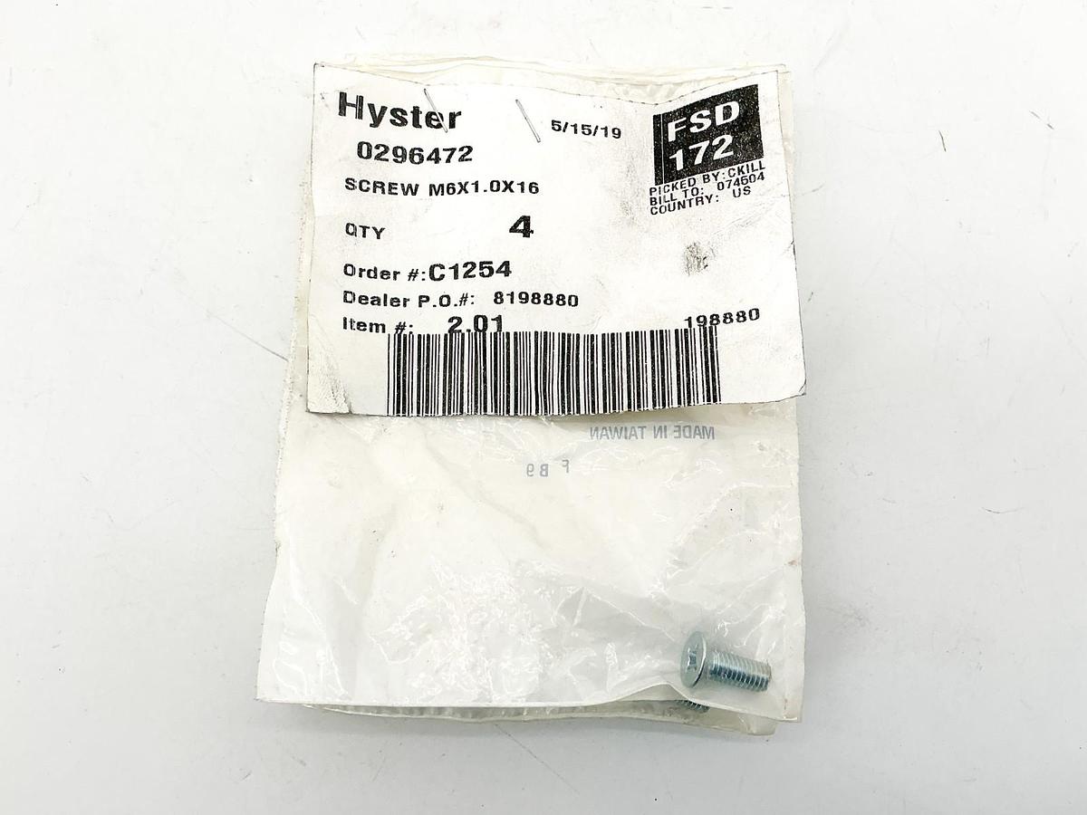New Lot of 4 Hyster 0296472 Screw M6X1 .OX16