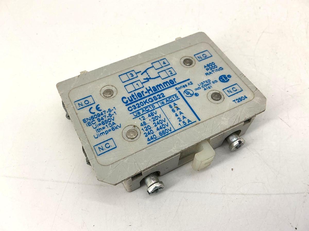 Used Cutler-Hammer C320KGS22 Ser A2 Auxiliary Contact Block 1NO/1NC 10A 600VAC
