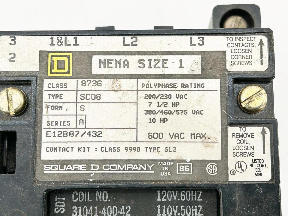 Used Square D 8736SC08V02S Reversing Starter 120V 10HP NEMA Size 1