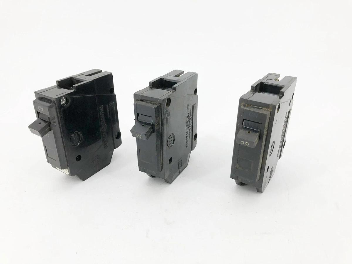 Used Lot of 3 GE General Electric TQL1130 Circuit Breakers 30A 120VAC 1 Pole