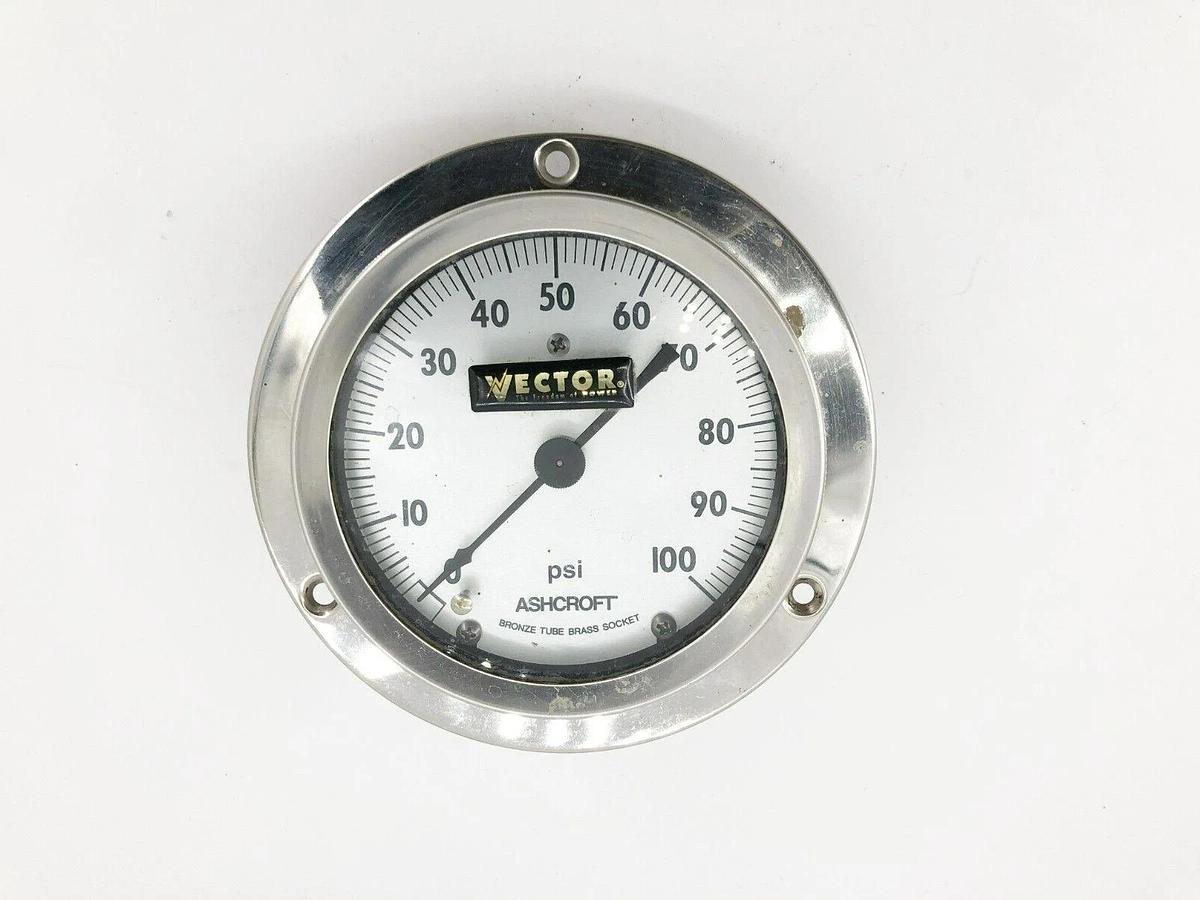 Used Ashcroft 45-1009-A-02B-100# Pressure Gauge 4-1/2" Dia. 0-100psi 1/4" Back