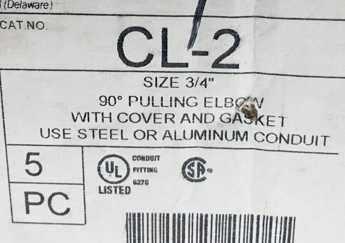 Box of 5 New Killark CL-2 90° Pulling Elbows 3/4"