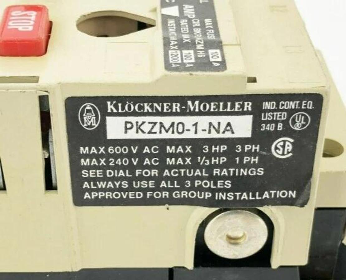 New Klockner-Moeller PKZM0-1-NA Motor Circuit Protector 600VAC 3HP