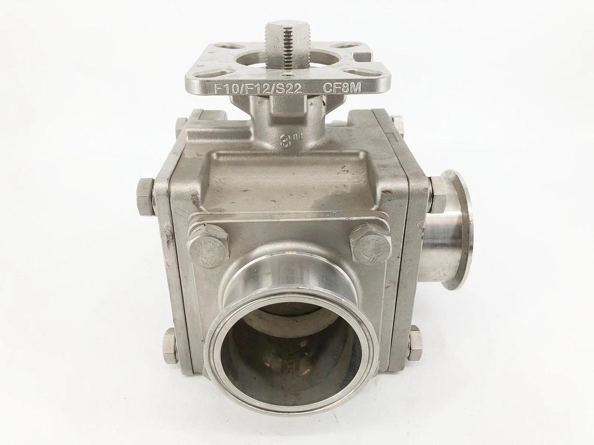 Used Haitima 3" CF8M 1000WOG Ball Valve 3-Way Stainless Steel