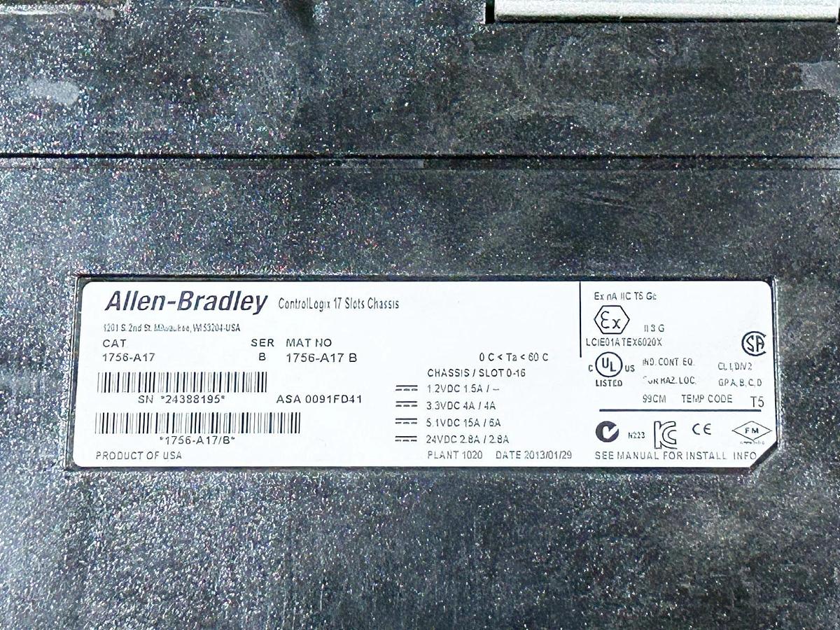 Used Allen Bradley 1756-A17 PLC Chassis Rack 17 Slot 2.8A 24VDC Controllogix