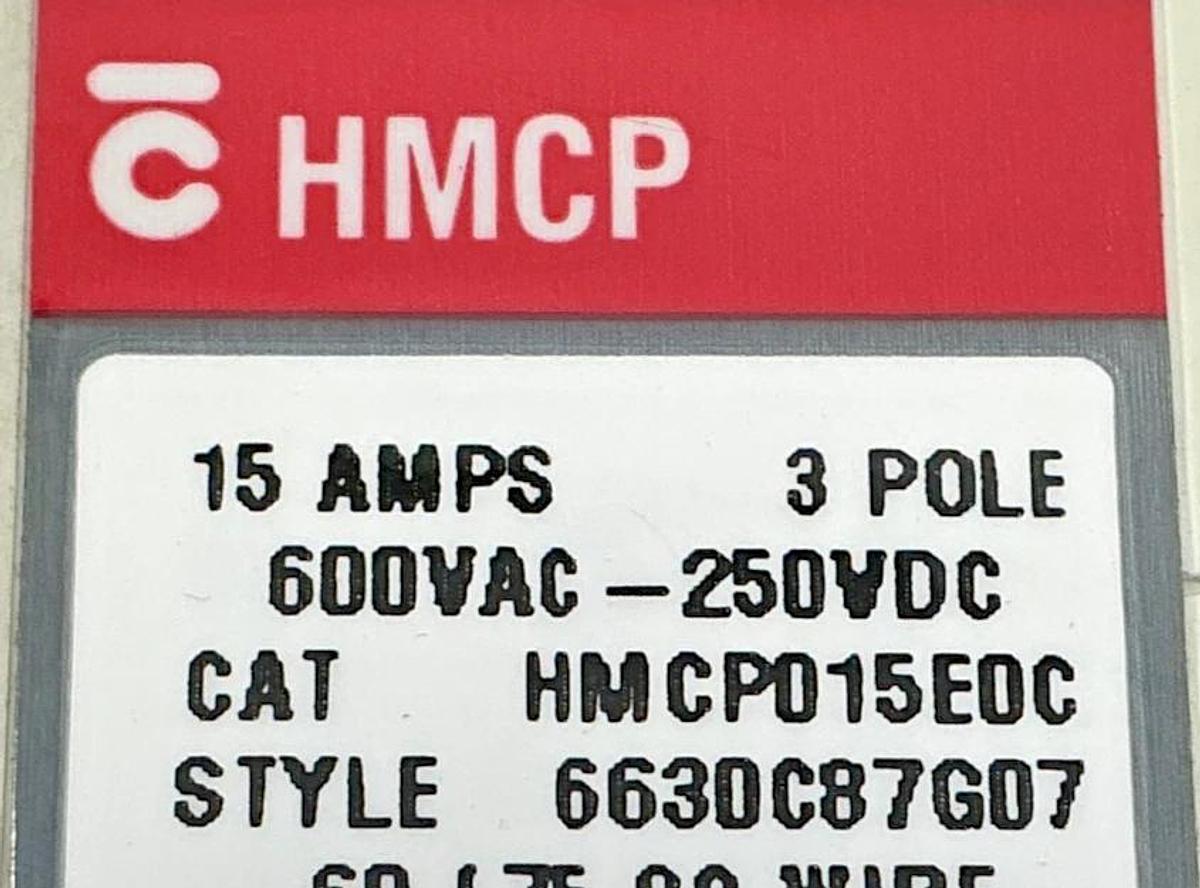 Used Westinghouse HMCP015E0C Ser C Motor Circuit Breaker 3-Pole 15A 600VAC