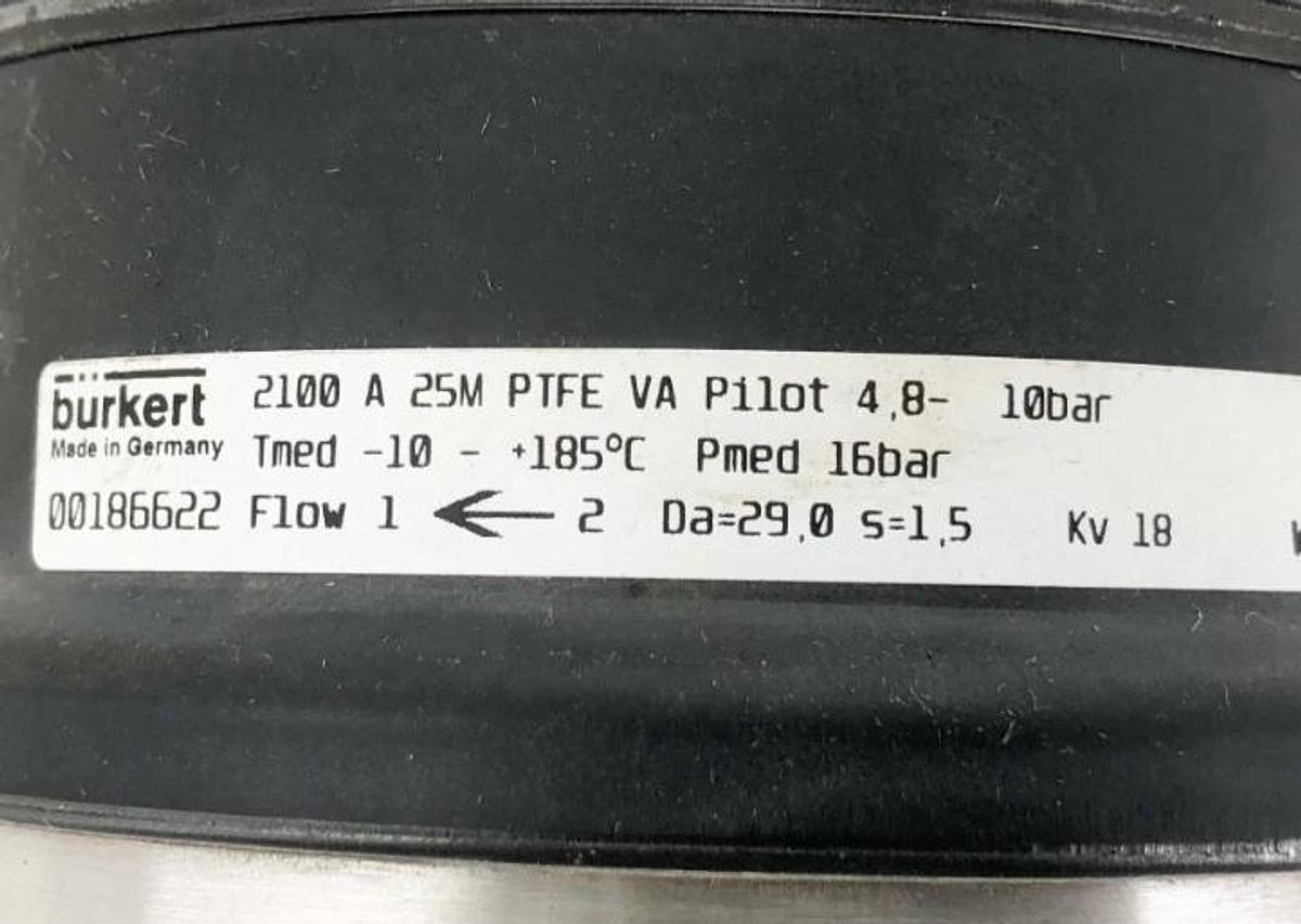 New Burkert 00186622 Seat Valve 2100 A 25M PTFE VA Pilot 4.8-10 bar- No Box