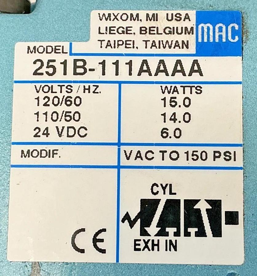 New MAC Valves 251B-111AAAA Solenoid Valve 15Watts 150PSI 120VAC 24VDC No Box