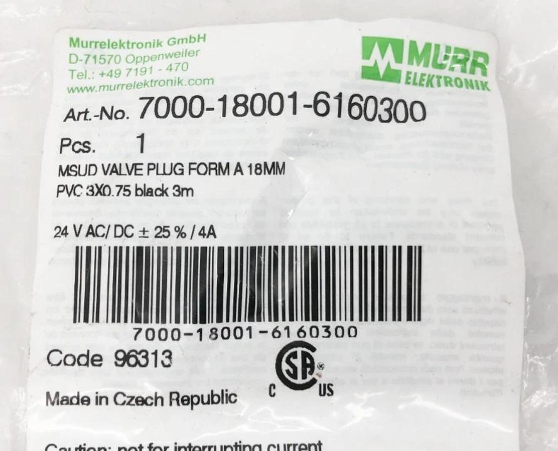 New Murr Elektronik 7000-18001-6160300 MSUD Valve Plug Form A 18mm