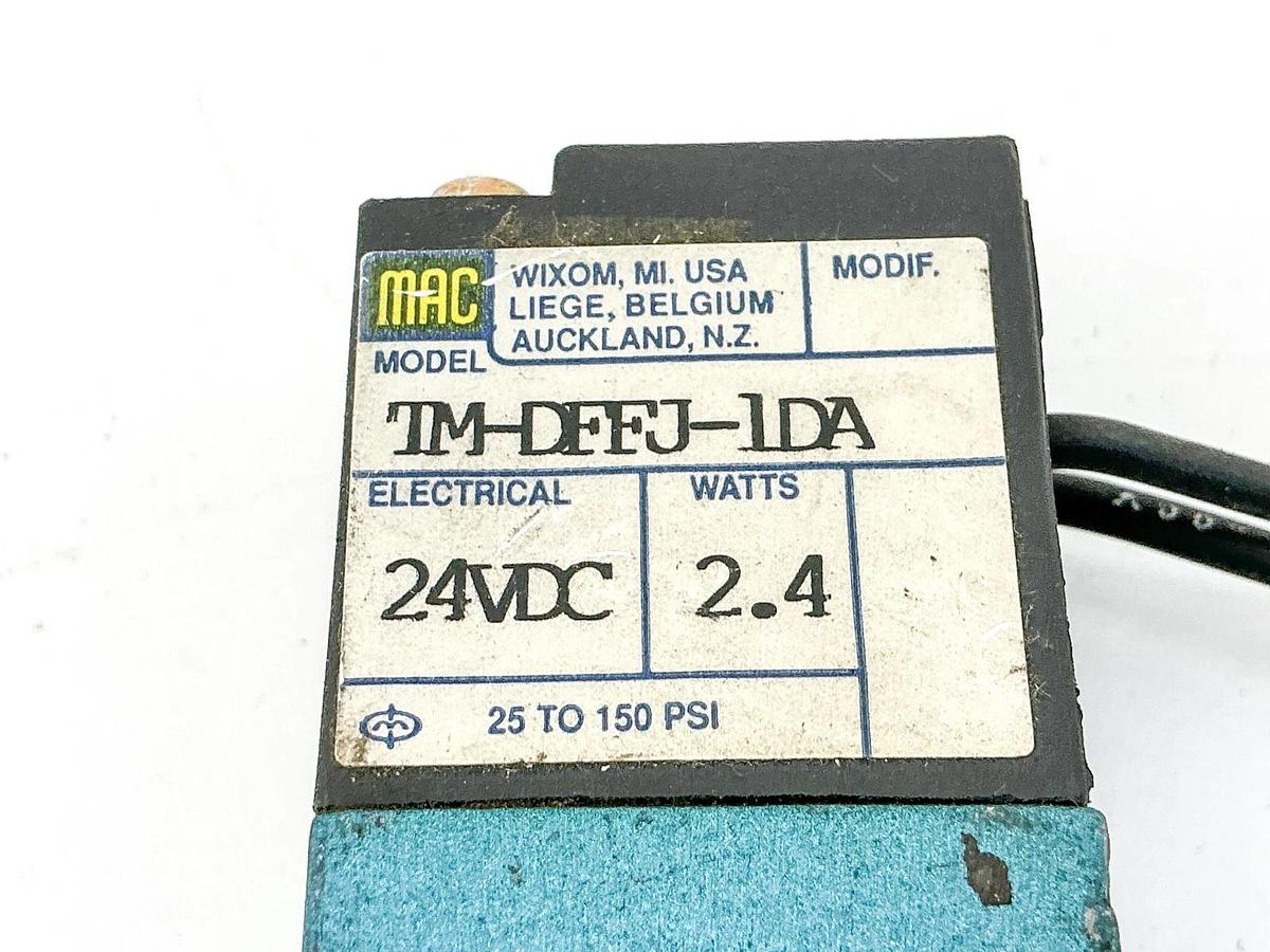 Used Mac Valves TM-DFFJ-1DA Solenoid Valve 24VDC 2.4W 25-150PSI - No Box