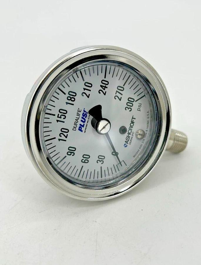 New Ashcroft 25-1009-SW-02L-300#-XLL Pressure Gauge 2-1/2" Dial 300PSI 316 Tube