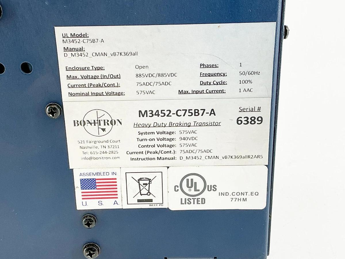 New Bonitron M3452-C75B7-A Heavy Duty Braking Transistor 575/875V 1PH- No Box