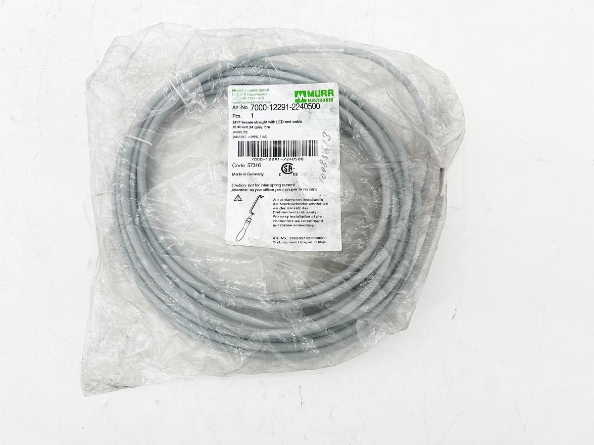 New Murr 7000-12291-2240500 Cordset M12 Female Straight With LED End Cable 24V