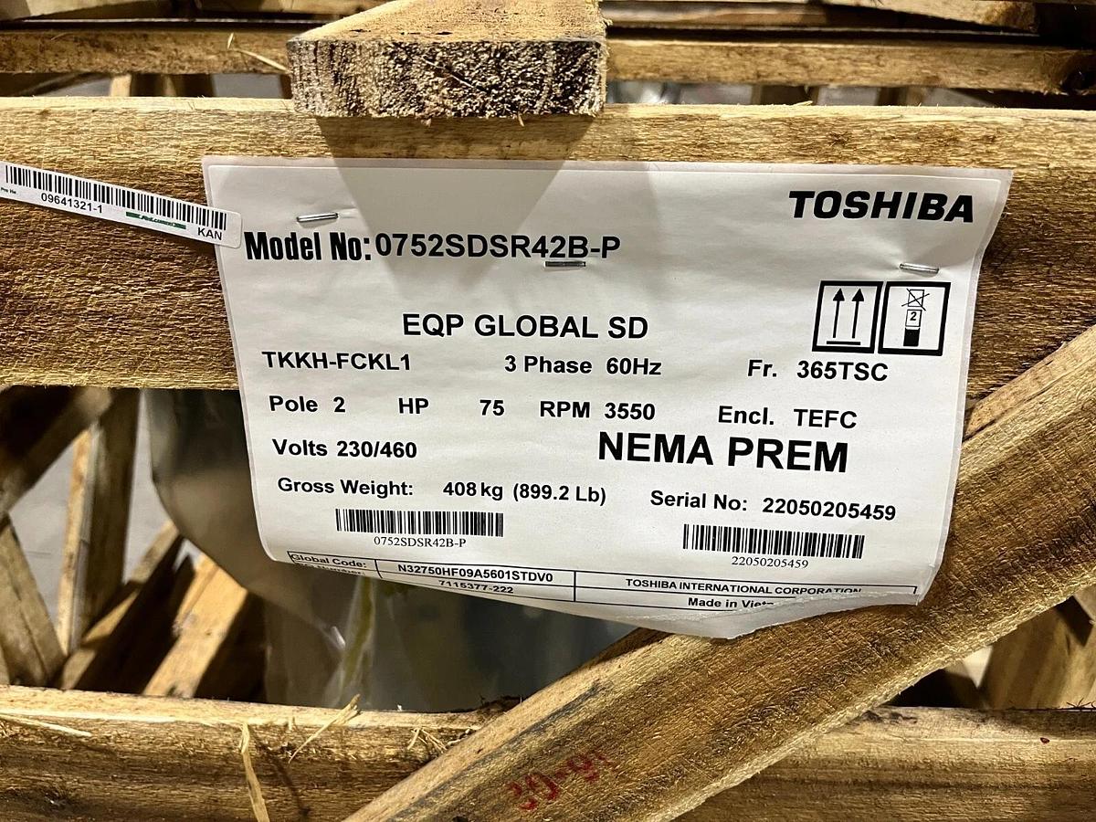 New Toshiba 0752SDSR42B-P 75HP TEFC Motor 230/460V 60Hz 3550rpm 365TSC Frame