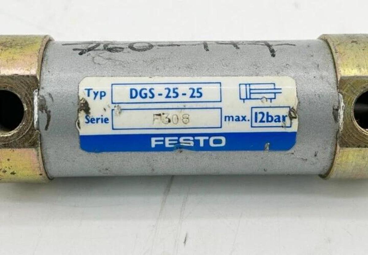 Used Festo DGS-25-25 Pneumatic Cylinder 12Bar 25mm Stroke 25mm Bore