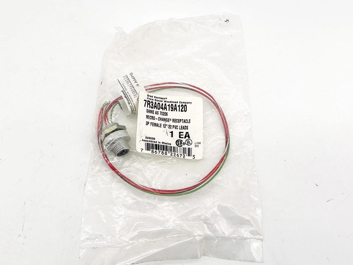 New Brad Harrison 7R3A04A19A120 Mico-Change Receptacle 3P Female 12" Lead 70206
