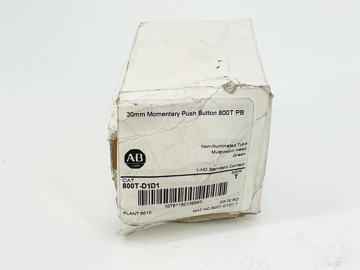 New Allen Bradley 800T-D1D1 Momentary Push Button Green Mushroom Head