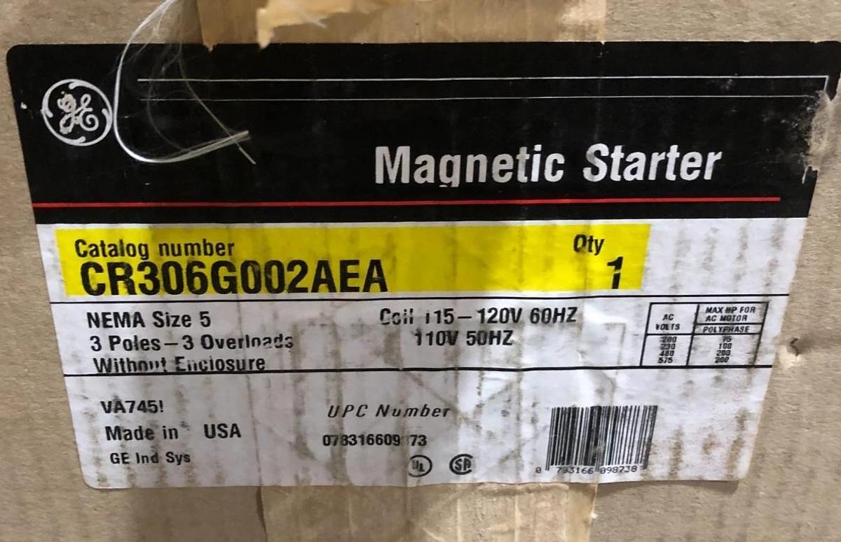 New General Electric CR306G002AEA Non-Rev Starter 270A 600VAC Size 5 120V Coil