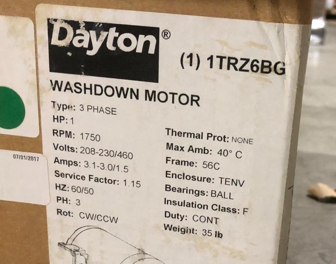 New Dayton 1TRZ6BG Washdown Motor 1 HP 208-230/460V 1750rpm 3.1-3.0/1.5A 3PH