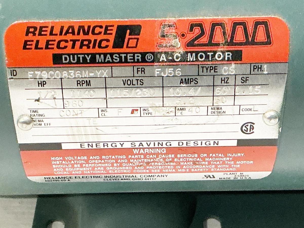 New Reliance E79C0836M-YX Electric Motor 230V 1/2HP 1149RPM 10.4A 1PH