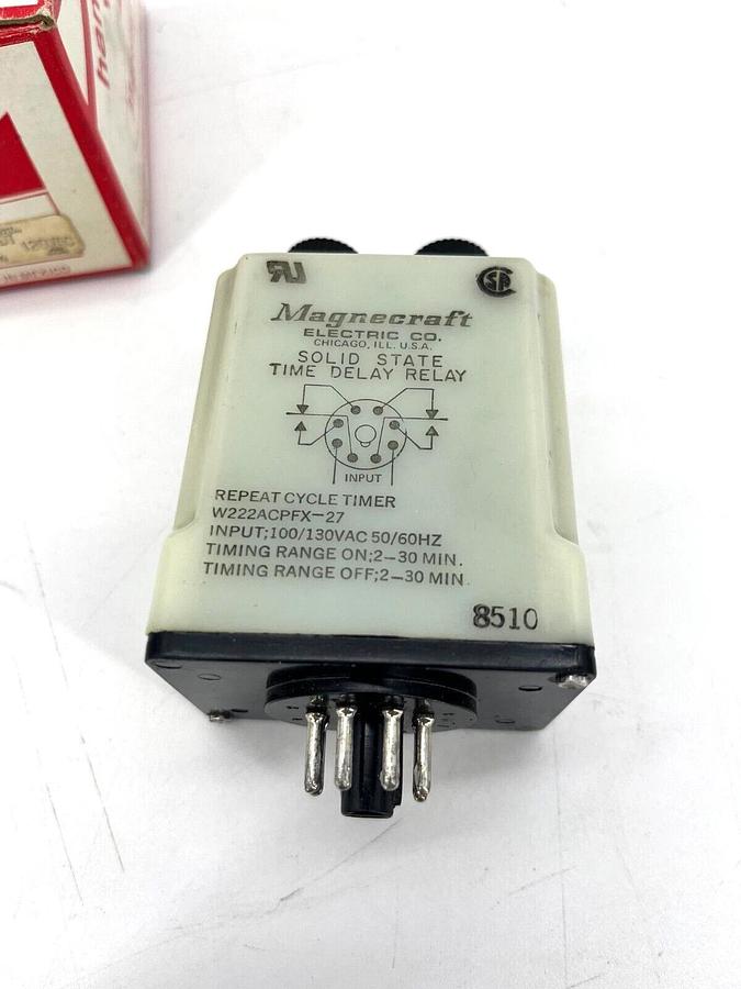 Used Magnecraft W222ACPFX-27 Time Delay Relay 2-30min Range 120VAC DPDT