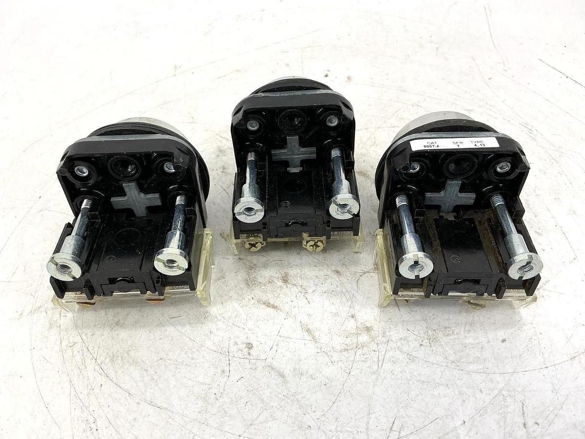 Used Lot of 3 Allen Bradley 800T-A Ser T Pushbutton Amber Green Red w/ 800T-XA
