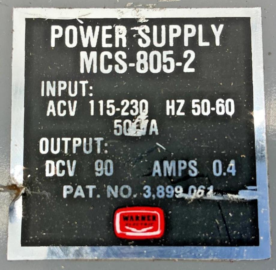 Used Warner Electric MCS-805-2 Power Supply 0.4A 115-230VAC 50VA 50/60HZ