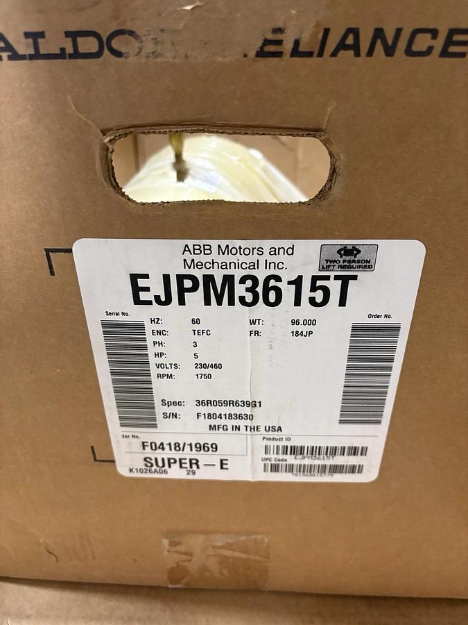New Baldor EJPM3615T 5HP TEFC Motor 230/460V 3PH 1800RPM 184JP Frame