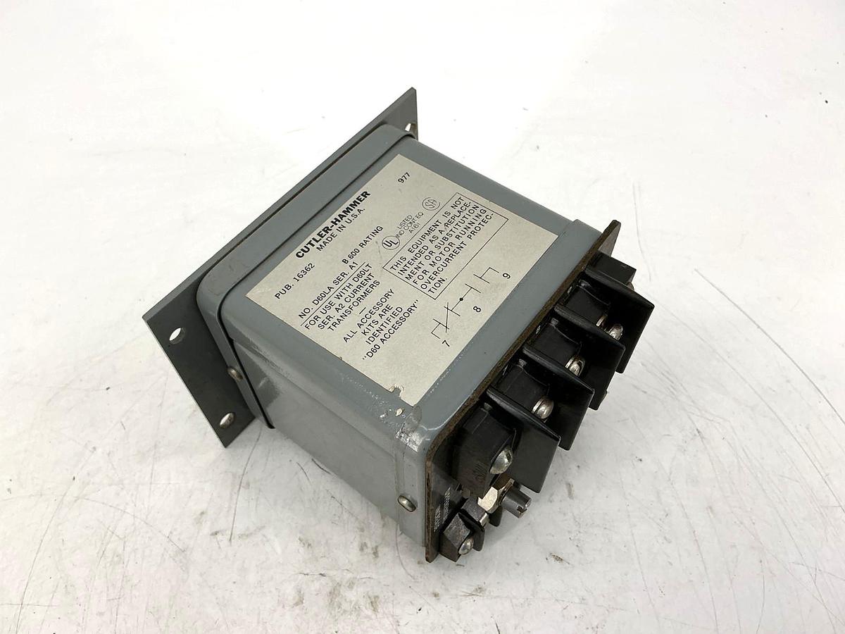 Used Cutler-Hammer D60LA Ser A1 Adjustable Current Relay 600VAC 50/60HZ