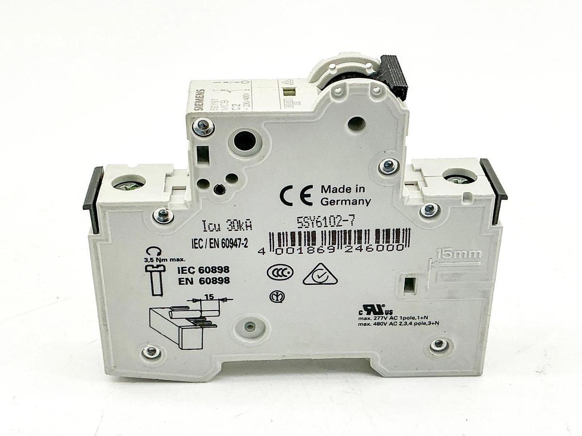 New Lot of 2 Siemens 5SY6102-7 Mini Circuit Breaker 230/400V 1P - No Box