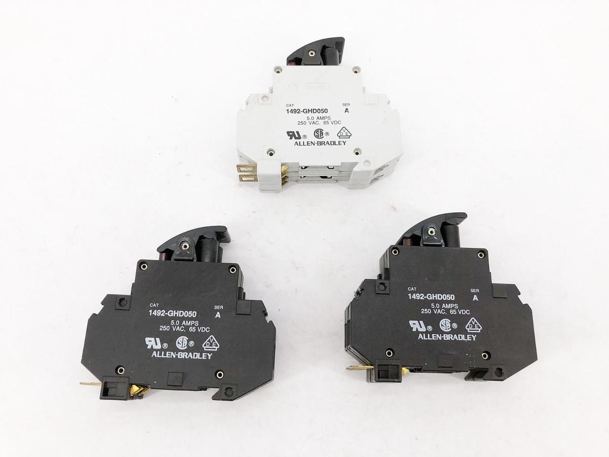 Lot of 3 New Allen-Bradley 1492-GHD050 Circuit Breakers 5A 250VAC 65VDC - No Box