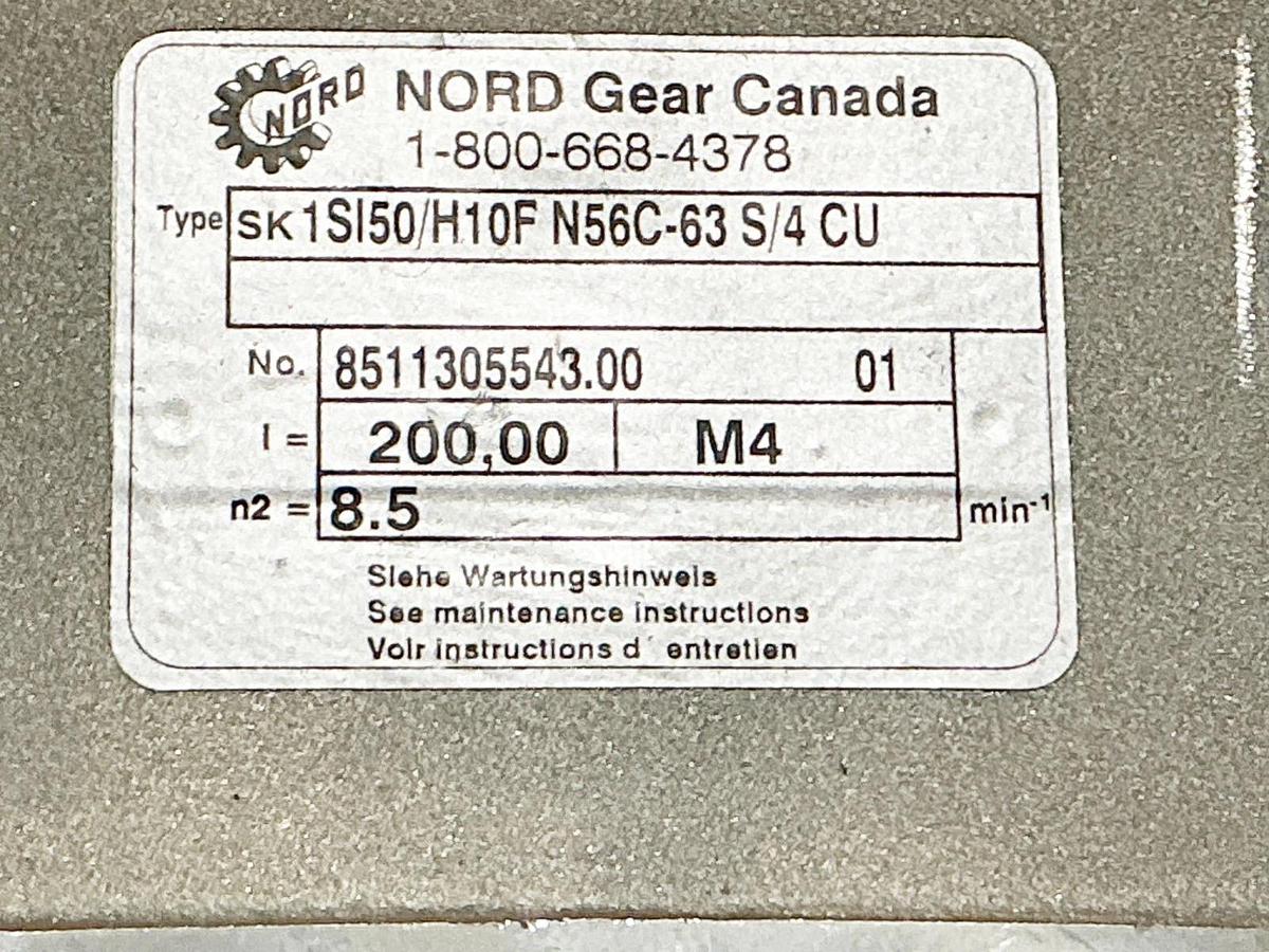 New Nord Gear SK1-SI50/H10F-N56C-63-S/4-CU Gearmotor 8.5RPM Output 575V .16HP