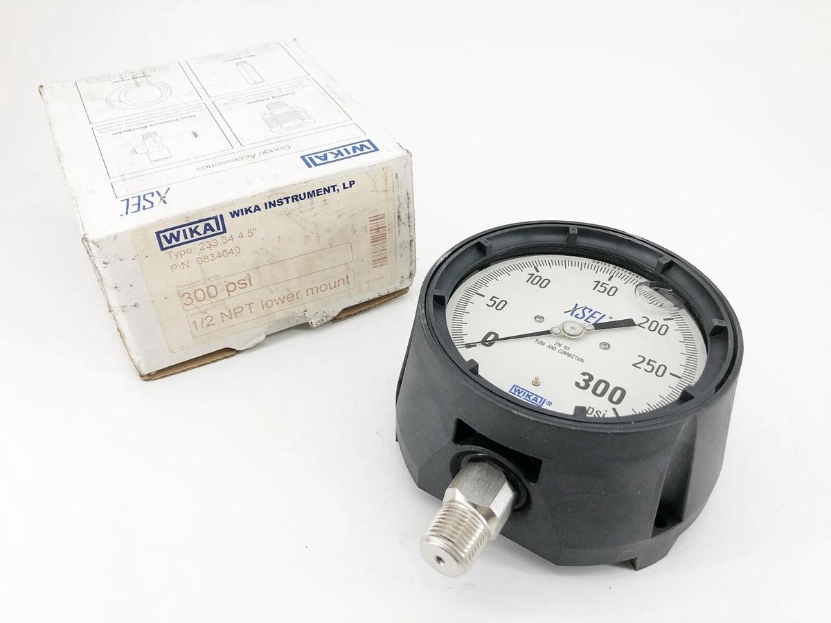 New Wika 9834049 Glycerin Gauge 300 PSI 1/2" NPT Lower Mount 233.34 4.5"