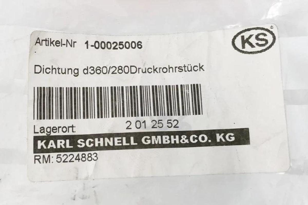 New Karl Schnell 1-00025006 Gasket d360/280 Druckrohrstuck