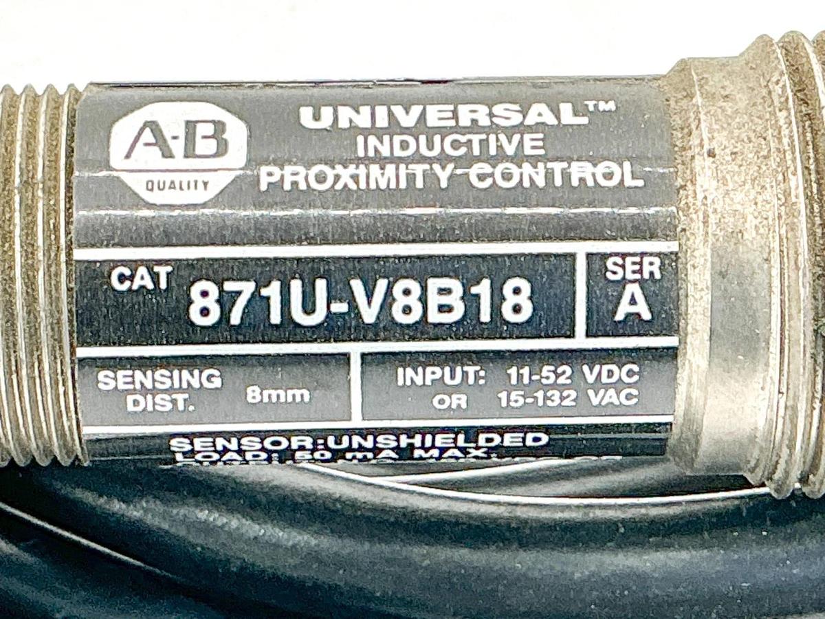 Used Allen Bradley 871U-V8B18 Cylindrical Inductive Proximity Sensor 150V Ser.A