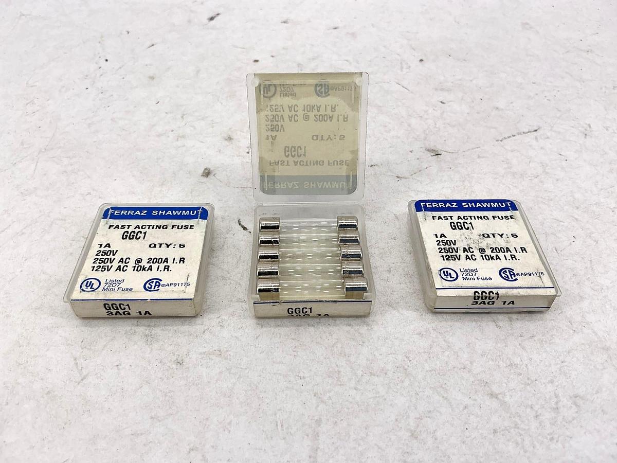 Lot of 15 New Ferraz Shawmut GGC1 Fast-Acting Glass Fuse 1A 250V