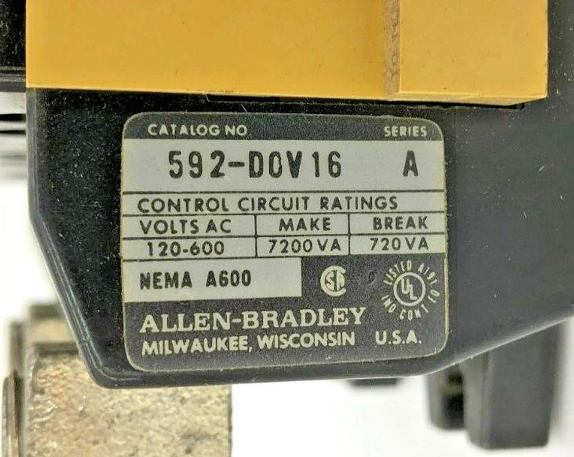 Used Allen-Bradley 592-D0V16 Overload Relay 120-600VAC NEMA A600