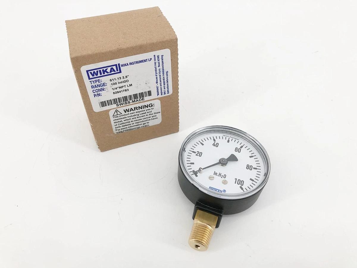 New Wika 52941783 Gauge 611.13.2.5" 0-100 IN H2O 1/4" Lower Mount