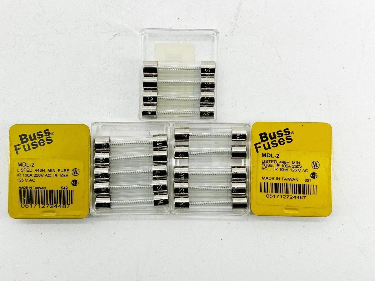 New Lot of 15 Bussmann MDL-2 Glass Fuse Pack 2A 250V
