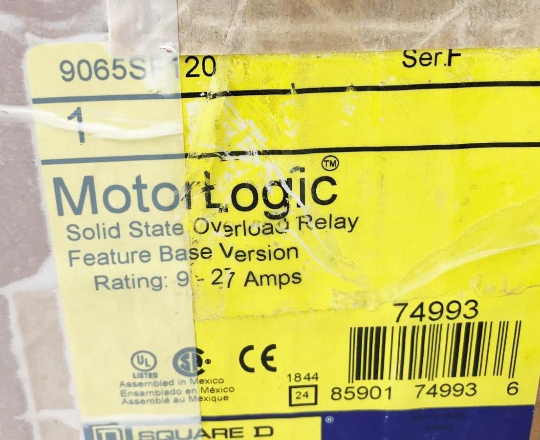 New Square D 9065SF120 Motor Logic Overload Relay 9-27A 600VAC Ser. F