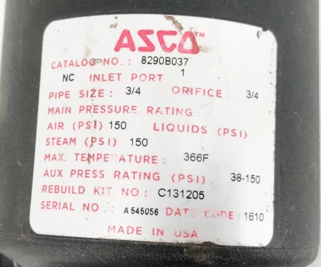 New Asco 8290B037 Angle Body Piston Valve NC 3/4" NPT 150psi Bronze
